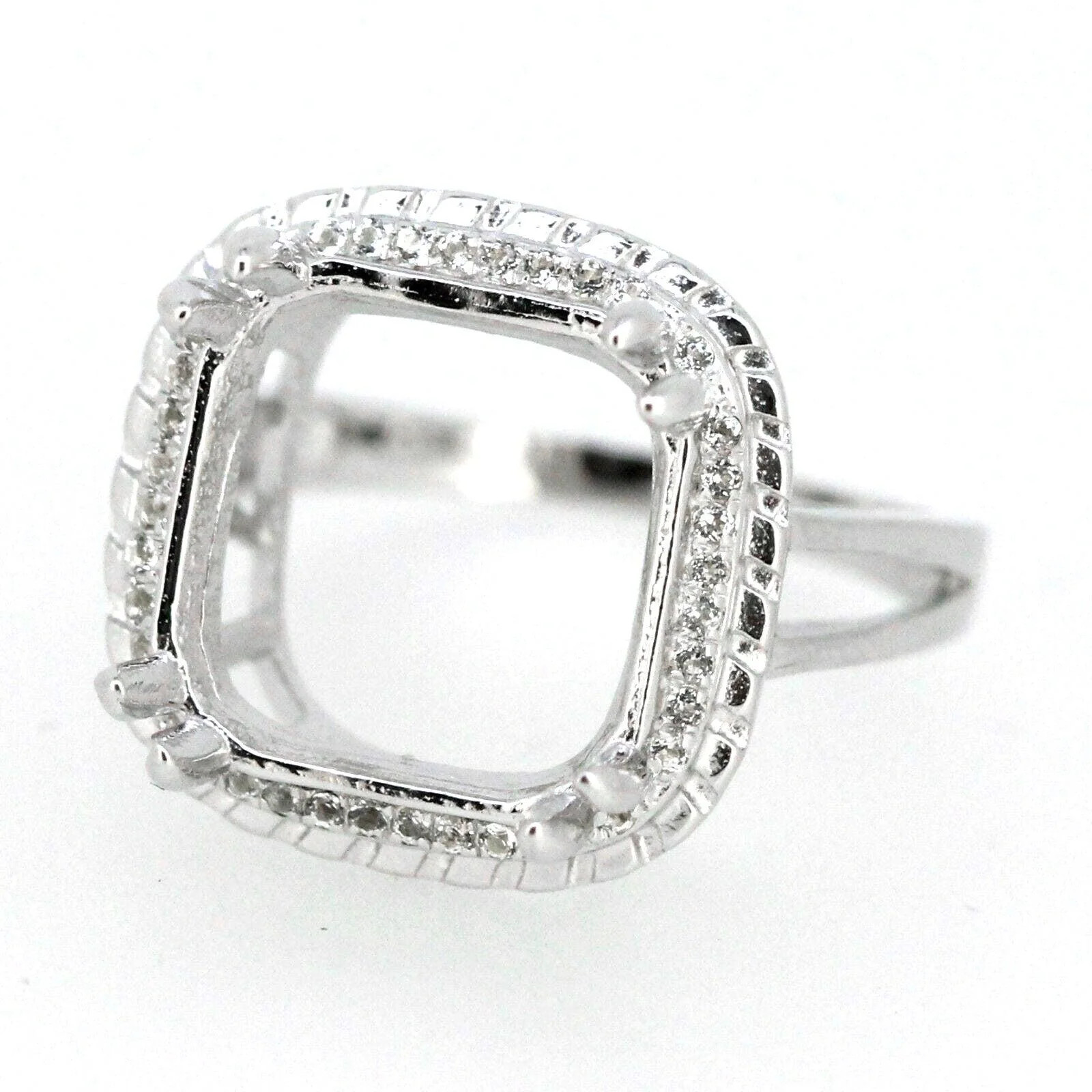 Sterling Silver Semi Mount Ring Setting Square Emerald SQ 14x14mm Halo Ring