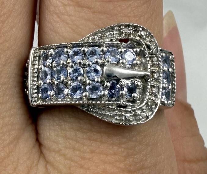 New Gorgeous Sterling Silver 925 Lab Tanzanite Belt Buckle Ring Size 8 – 4.6g