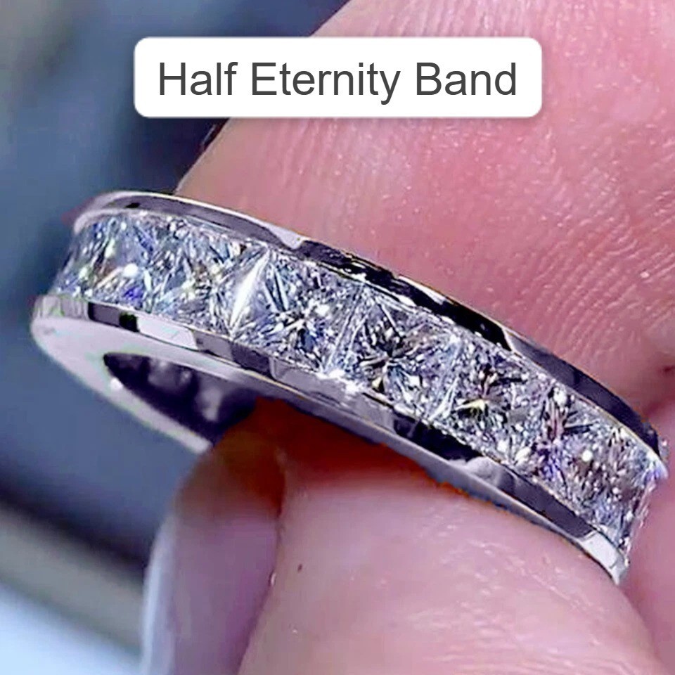 “Custom Order” Princess Lab Grown Diamond Half Eternity Ring Band 14K White Gold