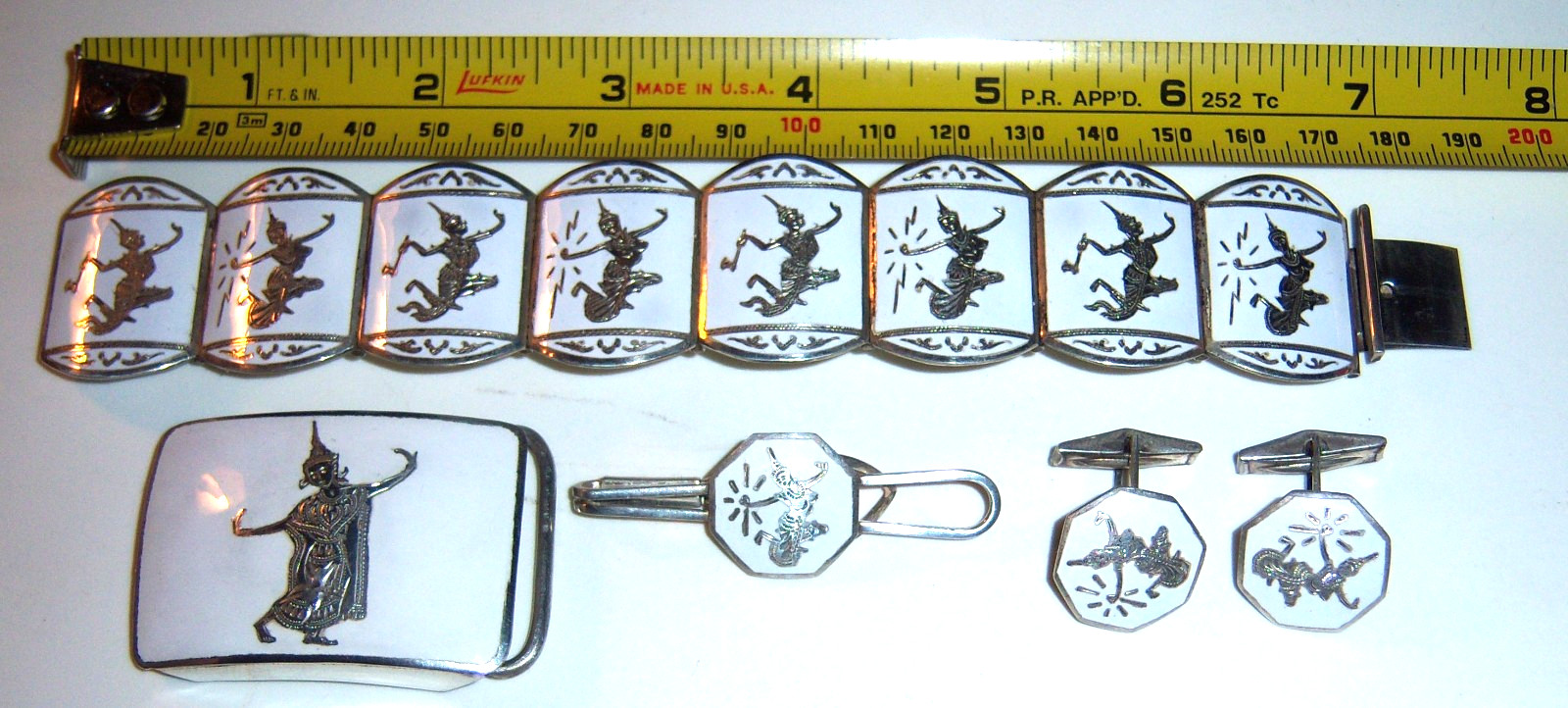 Lady’s Niello Vintage Sterling Silver Siam Nielloware Bracelet Buckle Dress Set
