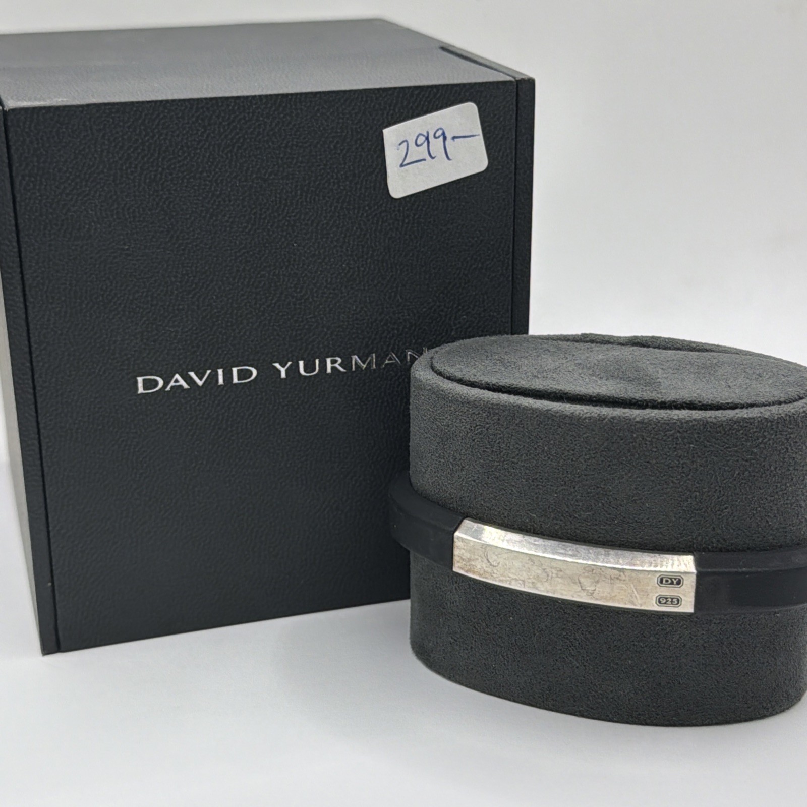 David Yurman 925 Sterling Silver Streamline ID Black Rubber Bracelet 7.5”
