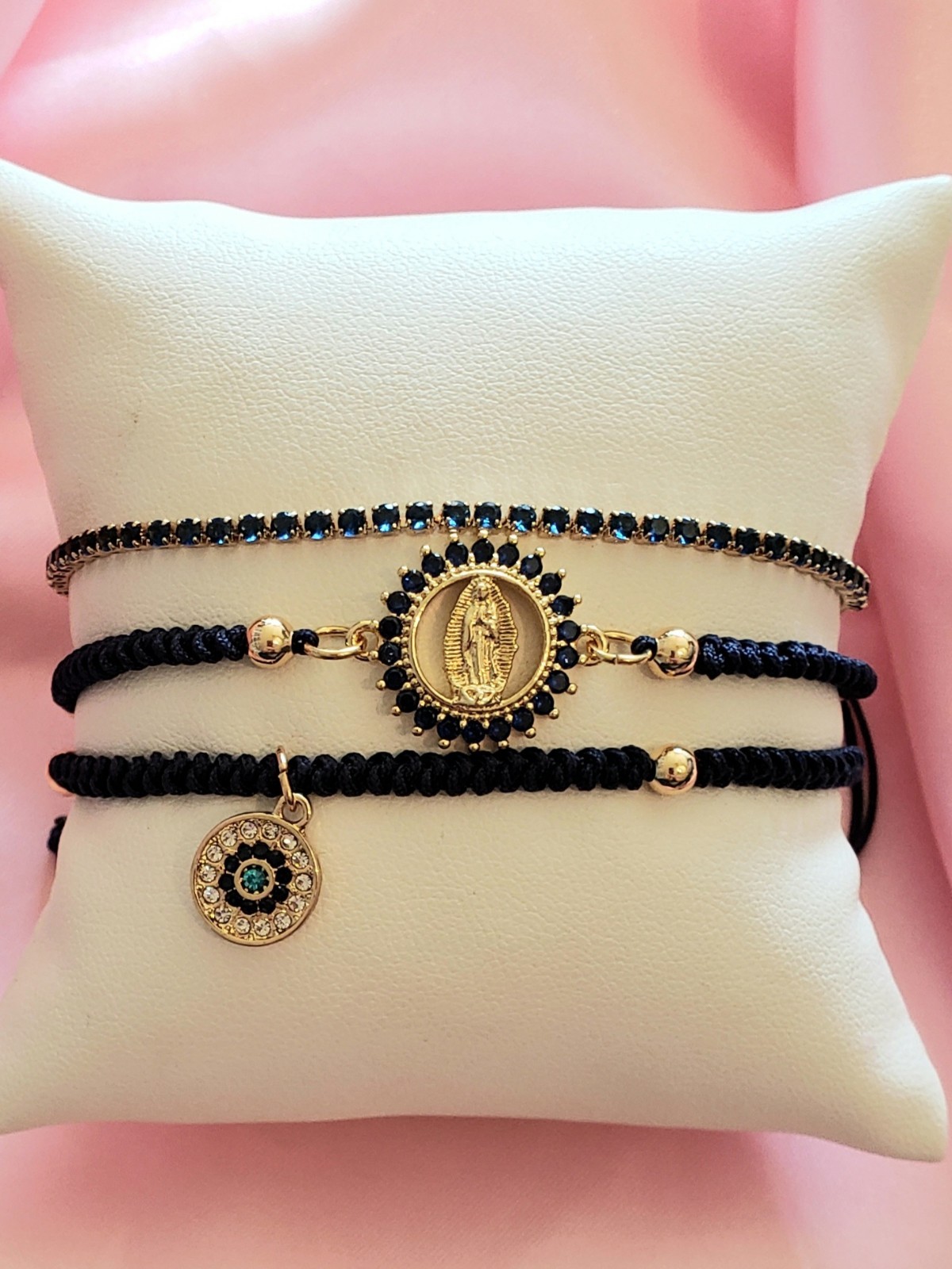 Bracelet 3 Pc. Dark Blue Religious Adjustable Set (K1)