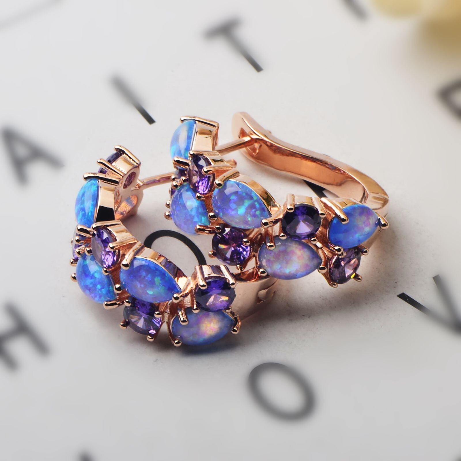 Hawaii BLOP Fire Opal Water Droplet Earrings Rose Gold Filled For Women Girls