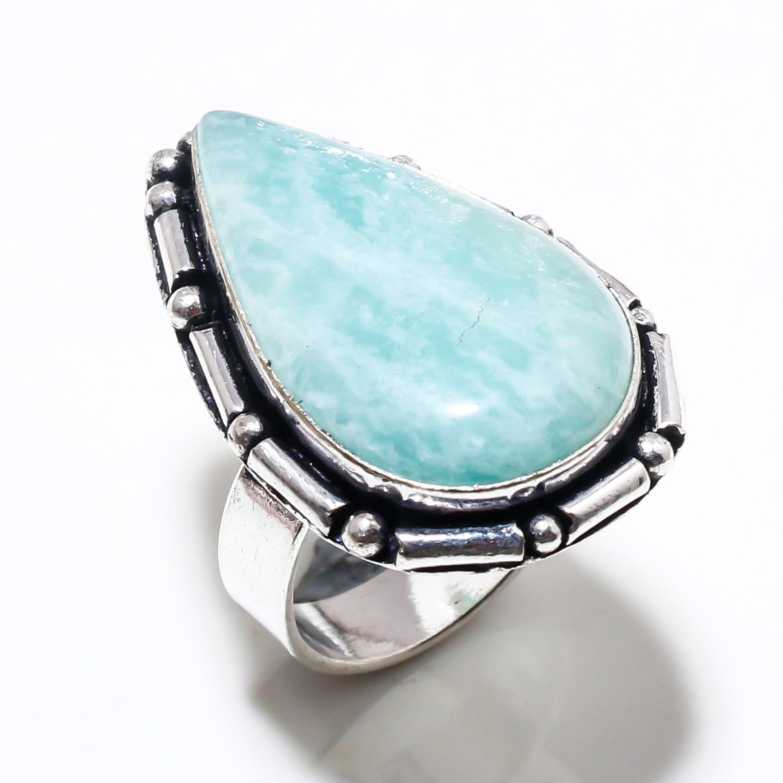 Amazonite Gemstone Handmade 925 Sterling Silver Jewelry Rings Size 9