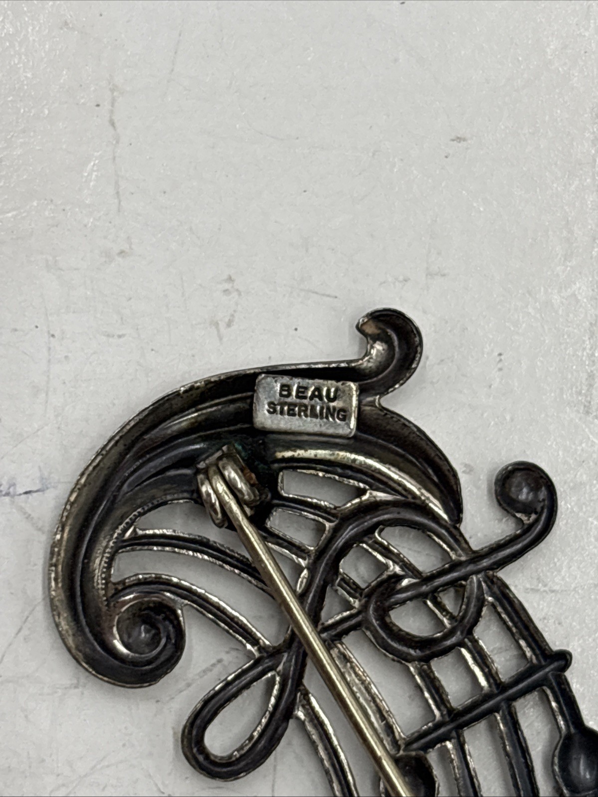 Vintage Sterling Silver Musical Notes Brooch/Pin 2 1/4″ BEAU Circa 1950s