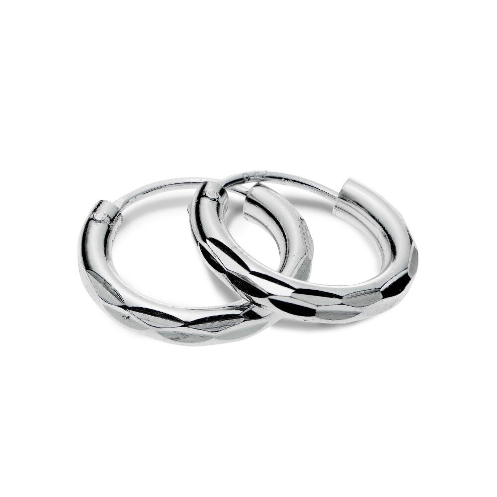 Sterling Silver 2mm Diamond-Cut Endless Hoop Earrings, 10mm