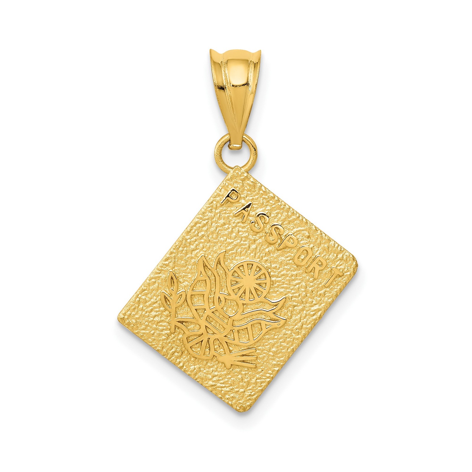 14k Yellow Gold Solid Passport Pendant Travel Charm USA Emblem 26mm