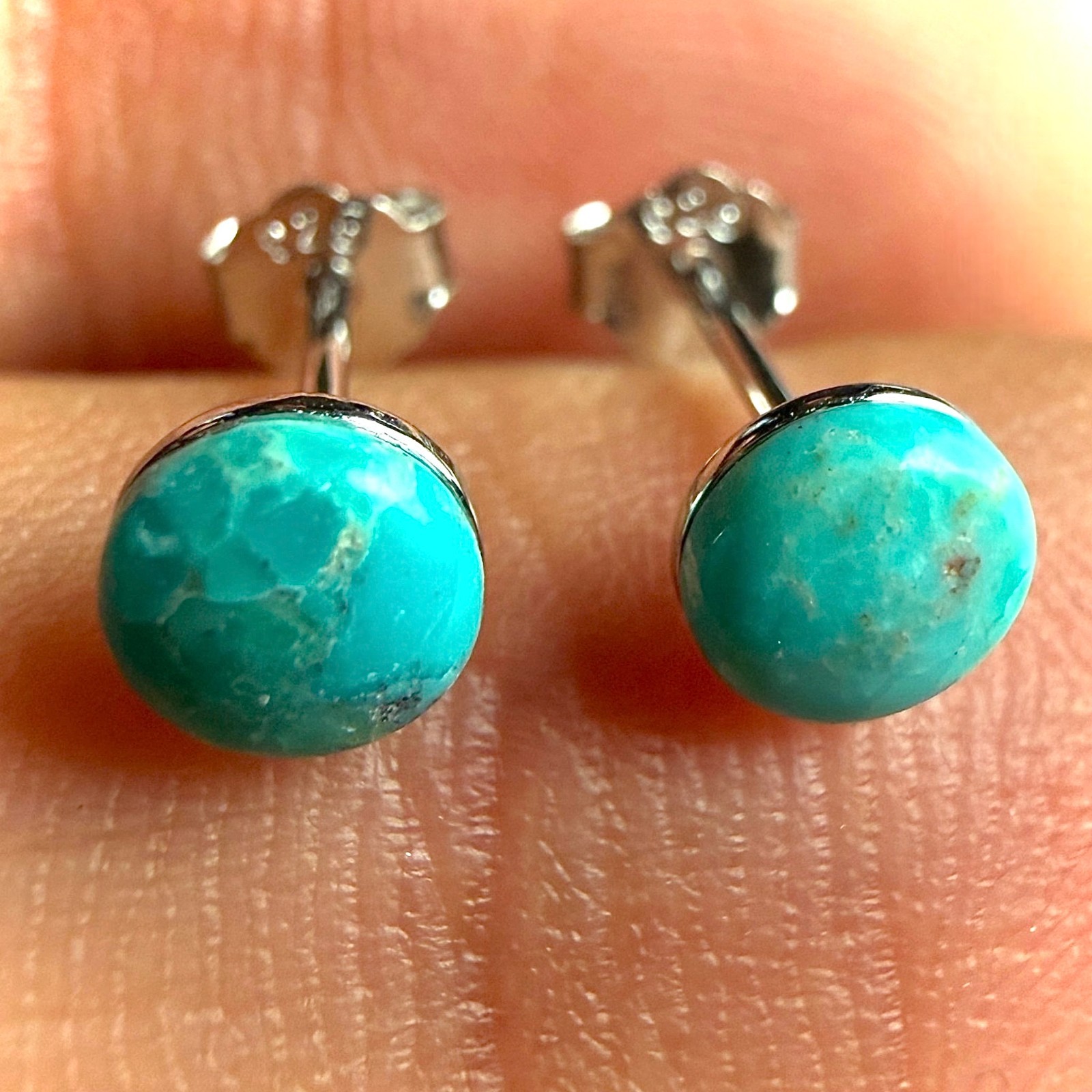 Turquoise Stud Earrings 5mm Genuine Turquoise 925 Sterling Silver Small Studs