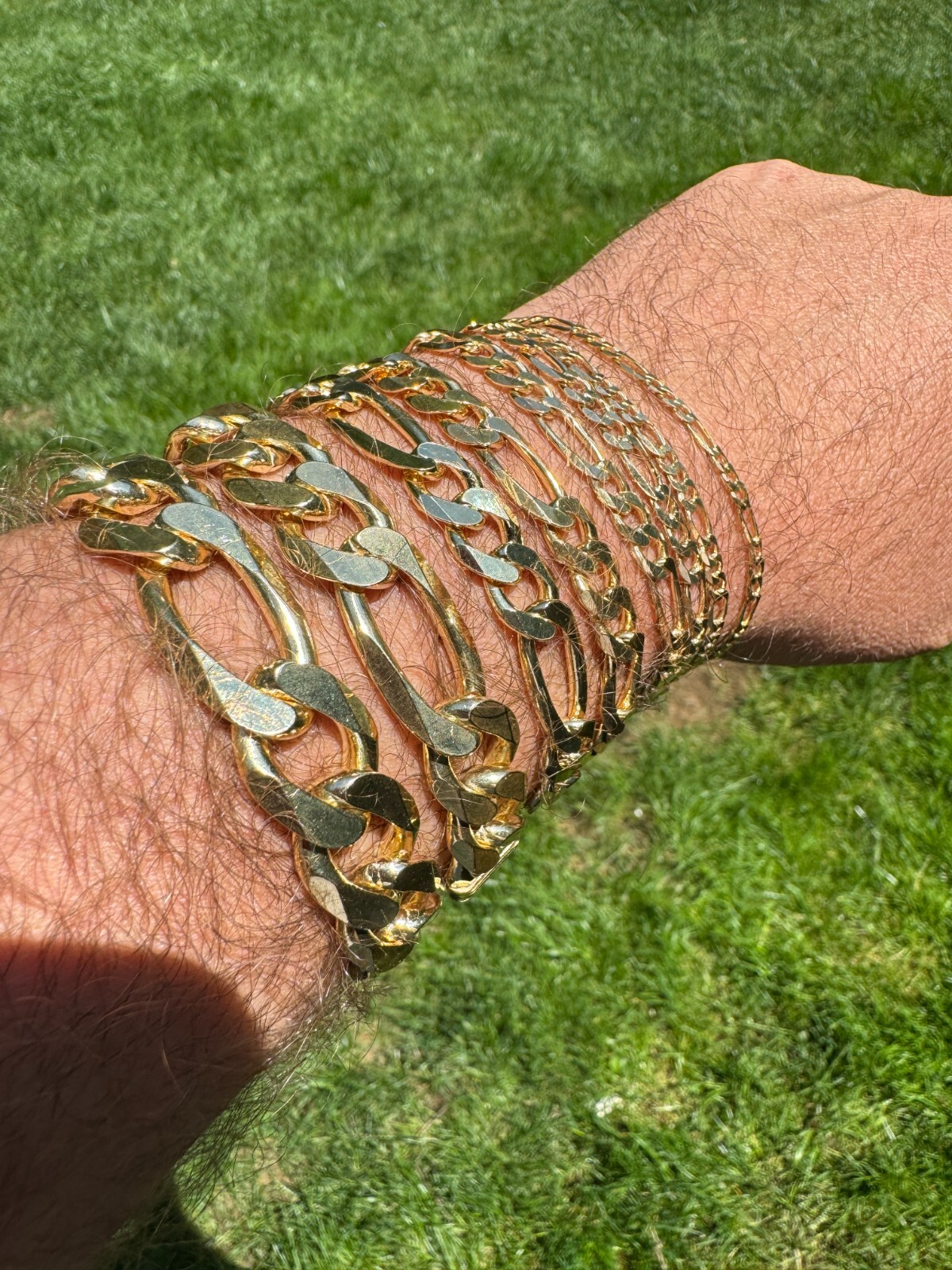 14k Gold Plated Solid 925 Sterling Silver Figaro Bracelet ITALY 2.5-16mm ITALY