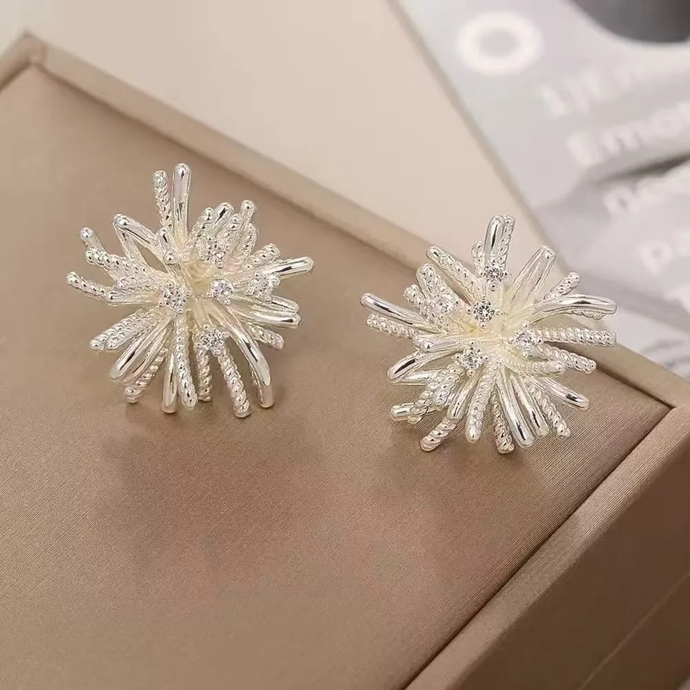 Silver Plated Dandelion Fireworks Made of High Quality Zinc Alloy Earrings