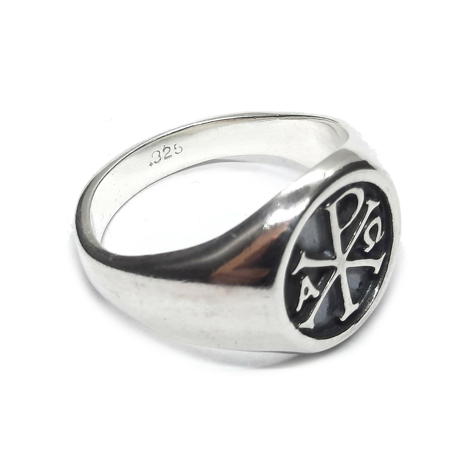 Sterling Silber Herren Ring Chi Rho Alpha Omega Massiv Punziert 925