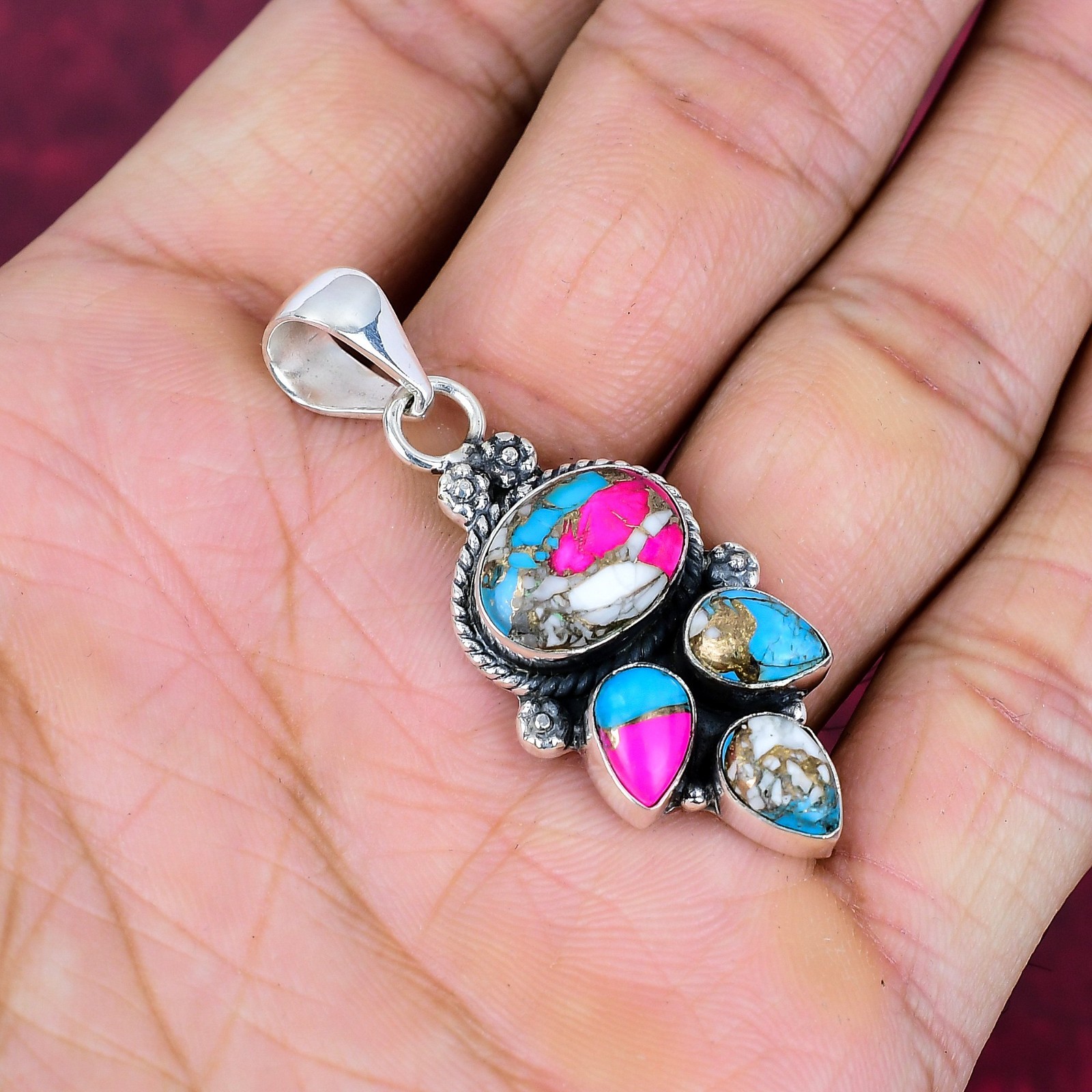 Cotton Candy Turquoise Gemstone Handmade 925 Solid Silver Pendant Jewelry Gifts