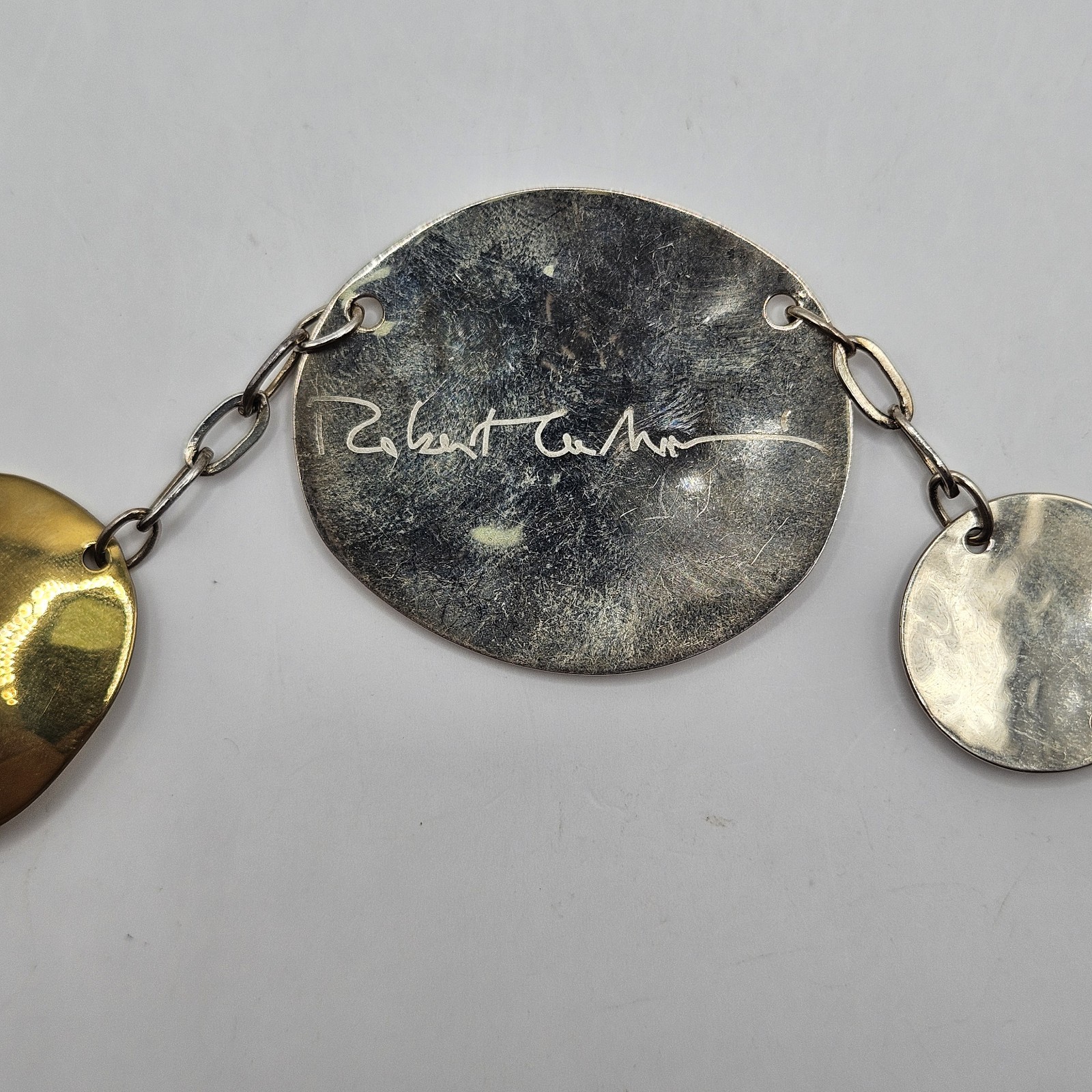 Chunky Robert Lee Morris Mixed Metals Necklace Sterling Silver Brass 34g 24″