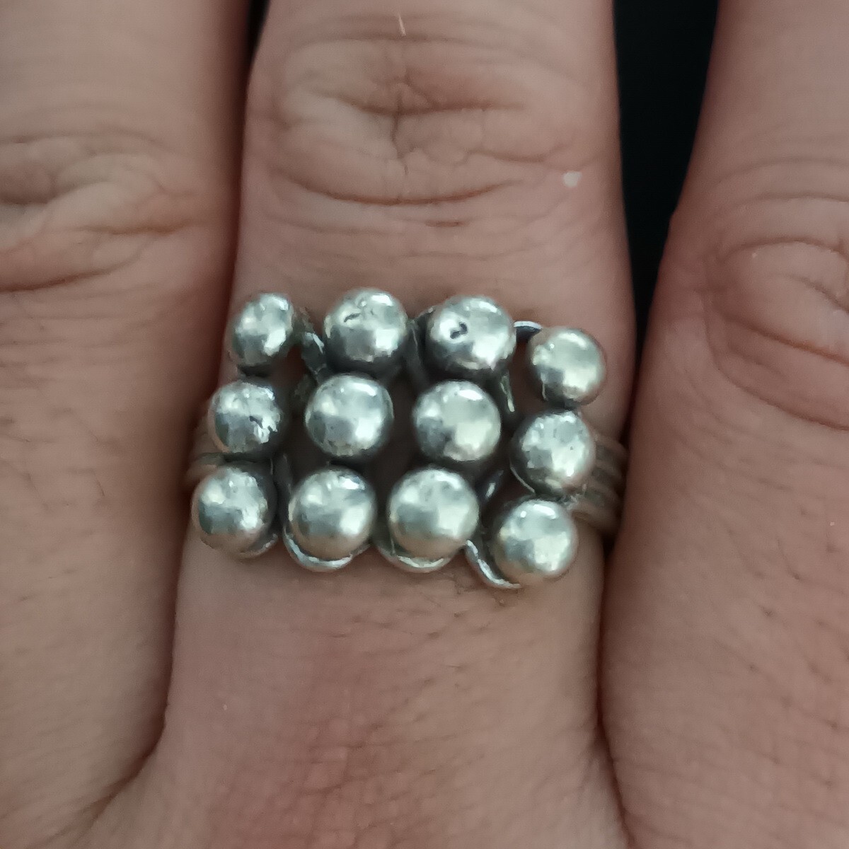 FINE SOLID SILVER RING FIXED SIZE VINTAGE 9g MULTI PIN HEADS BAND #RR056