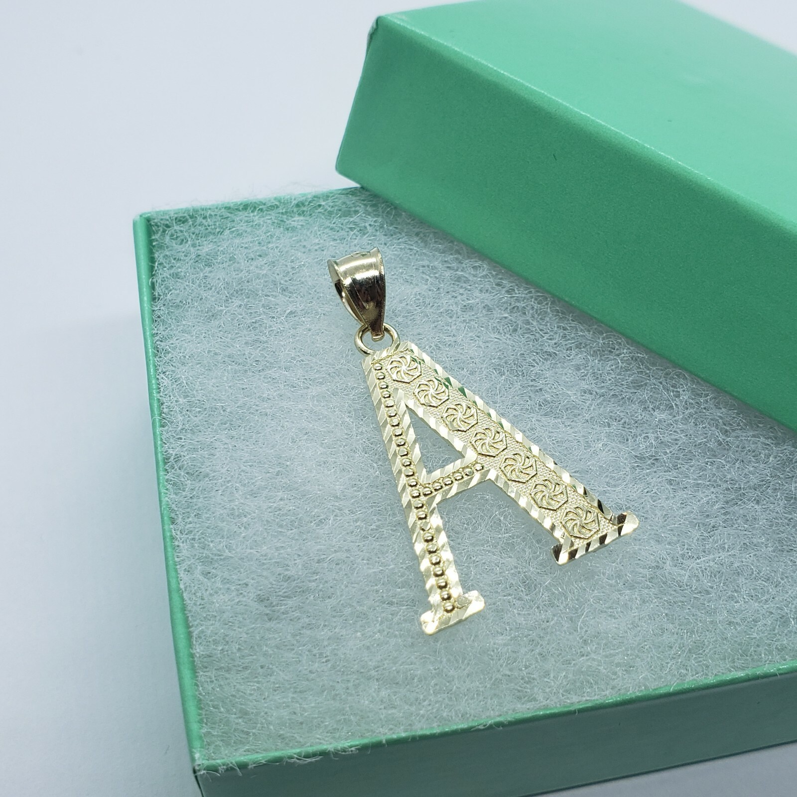 10K Solid Yellow Gold Diamond Cut Initial Alphabet Letter Pendant Charm 4 Sizes