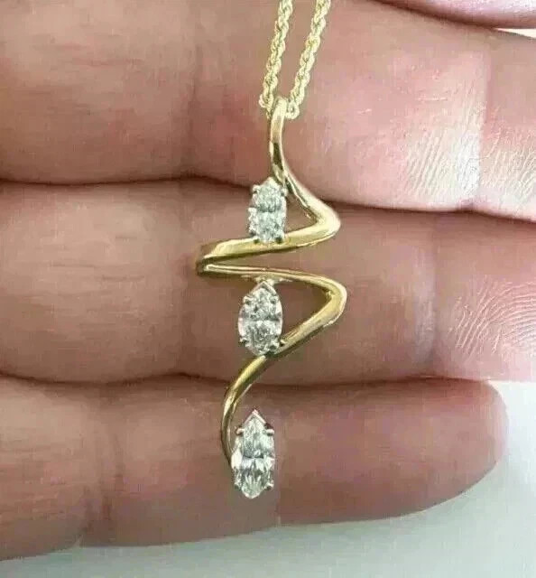 2TCW Marquise Lab Created Diamond Women’s Pendant 14k Yellow Gold Plated