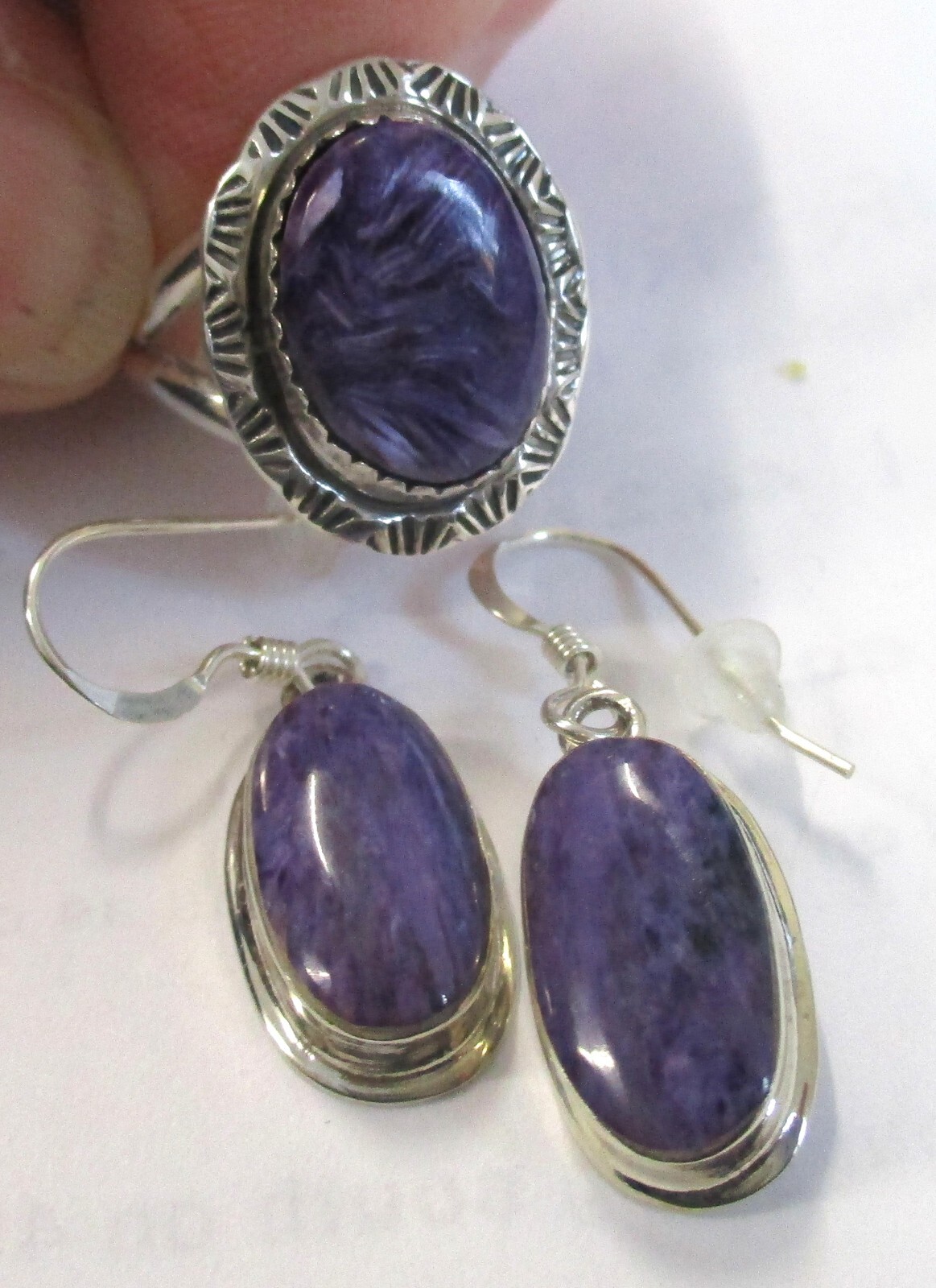CHAROIT STERLING SIZE 6 3/4 RING & EARRINGS TS & TR UNKNOWN MAKER