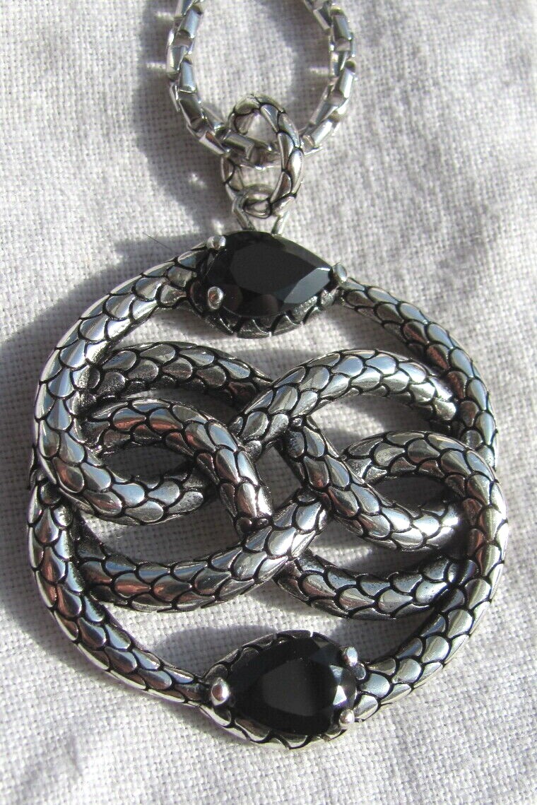 QVC Albert M. Mistero Sterling Silver Black Spinel Love Knot Snake 28″ Necklace