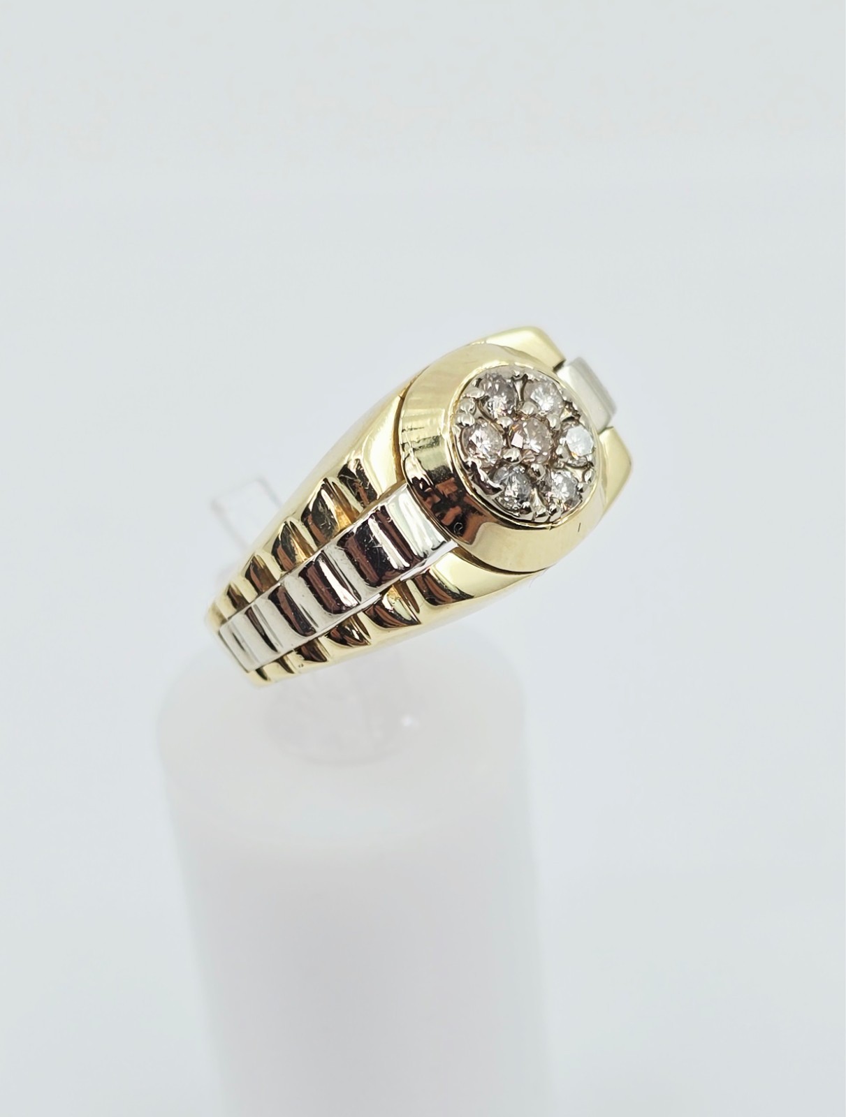 14K Solid Two Tone Multi Color Gold Designer Rolex Style Diamond Ring – Size 8.5
