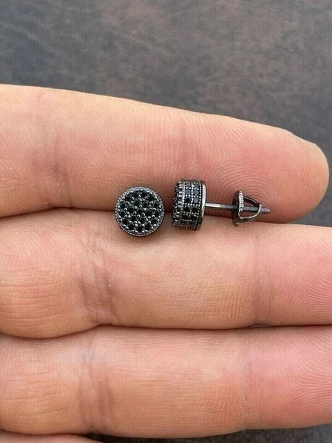 2 Ct Round Lab Created Diamond Men’s Cluster Stud Earrings 14K Black Gold Finish