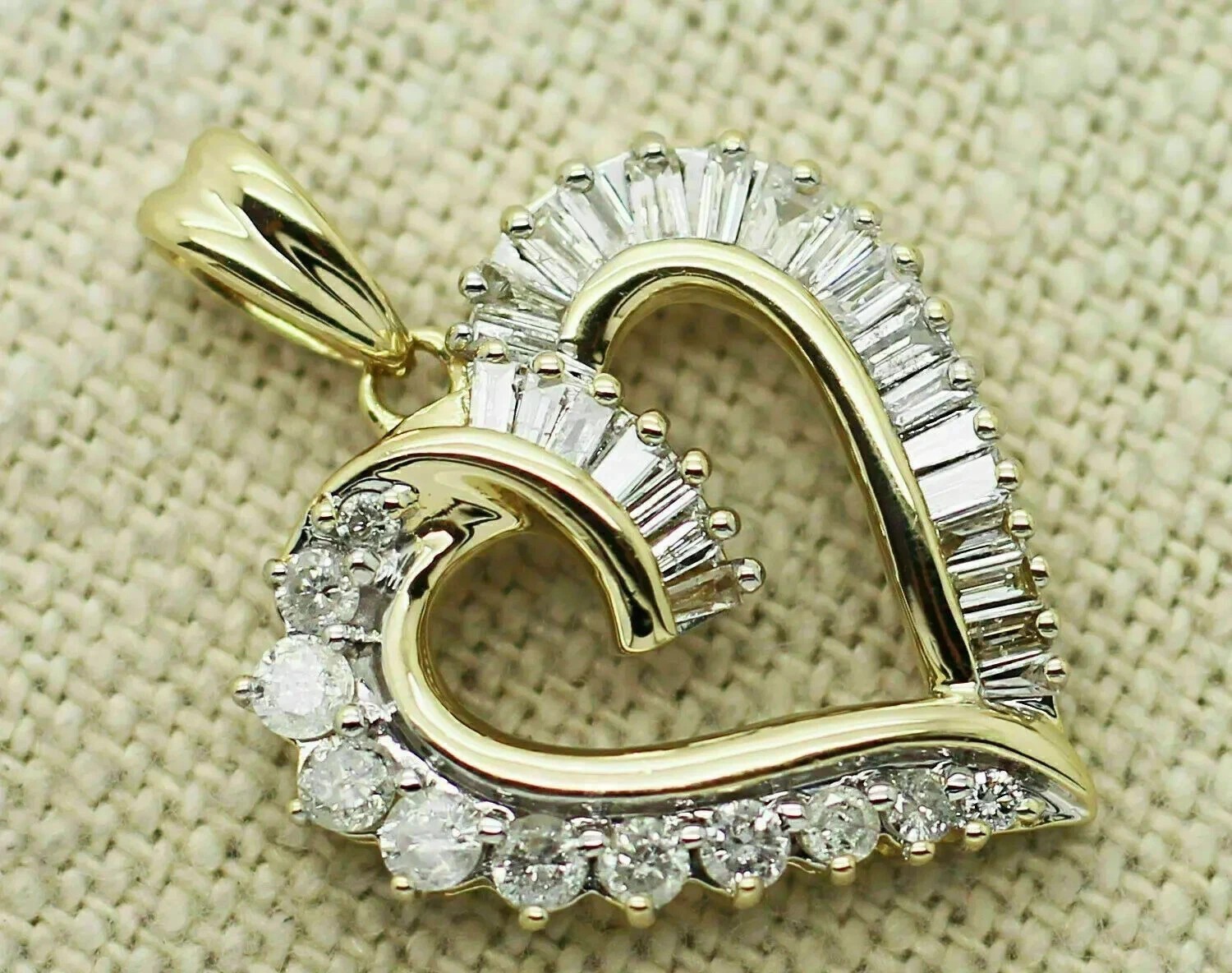 2 Ct Baguette Cut Lab Created Diamond Love Heart Pendant 14k Yellow Gold Plated