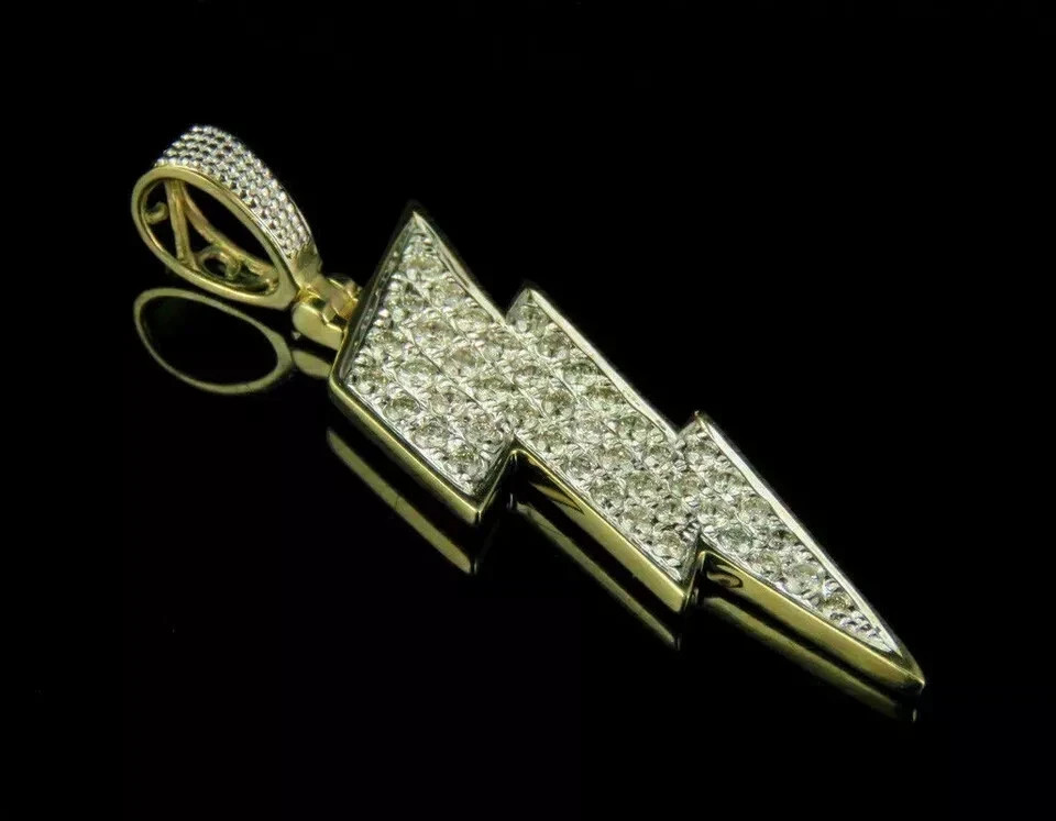 2.00 Ct Round Diamond Lightning Bolt Symbol Pendant Unisex 14k Yellow Gold Over
