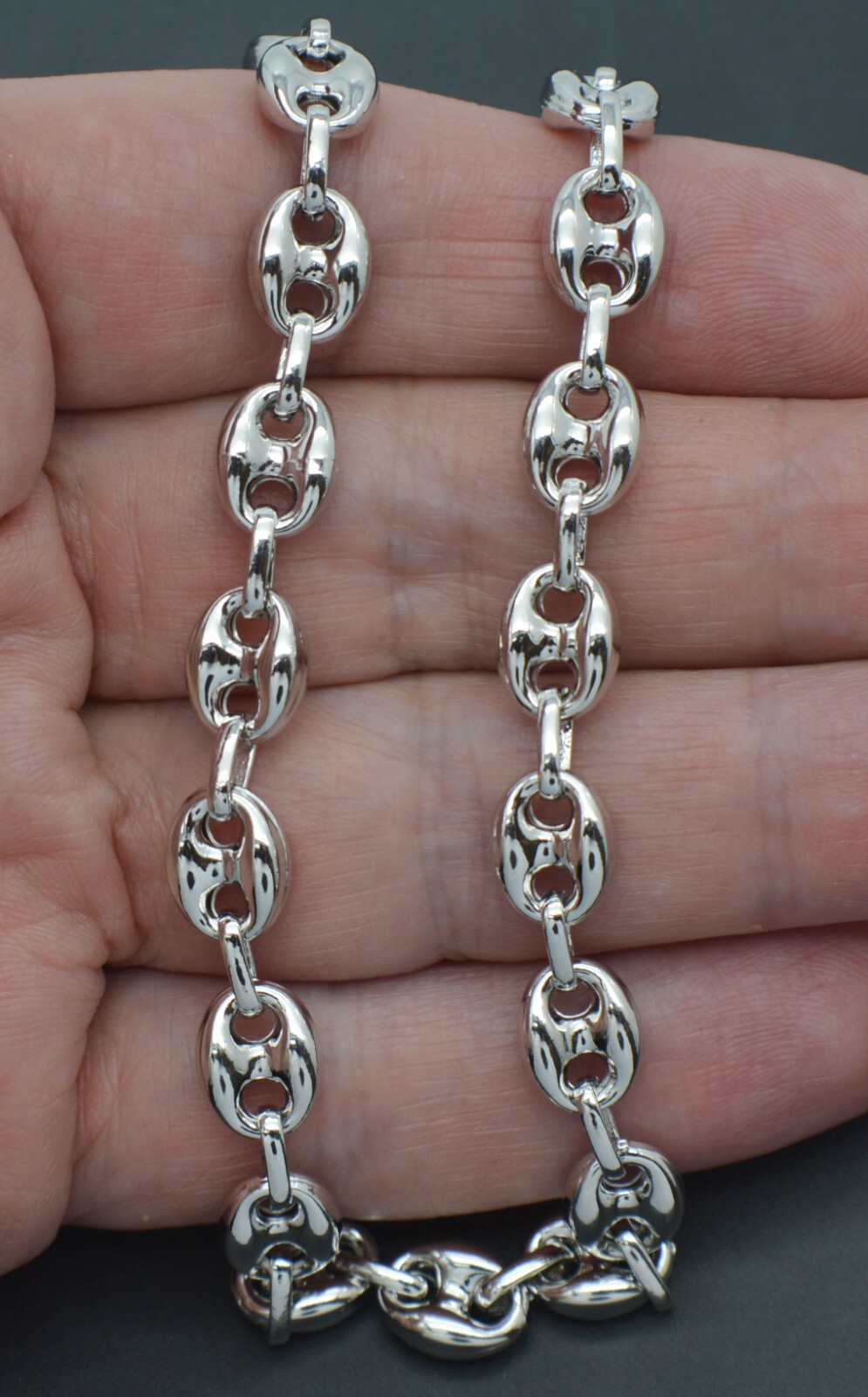 925 Sterling Silver Puffed Mariner Chain Necklace 28.3g 8.1 mm 18″- 24″