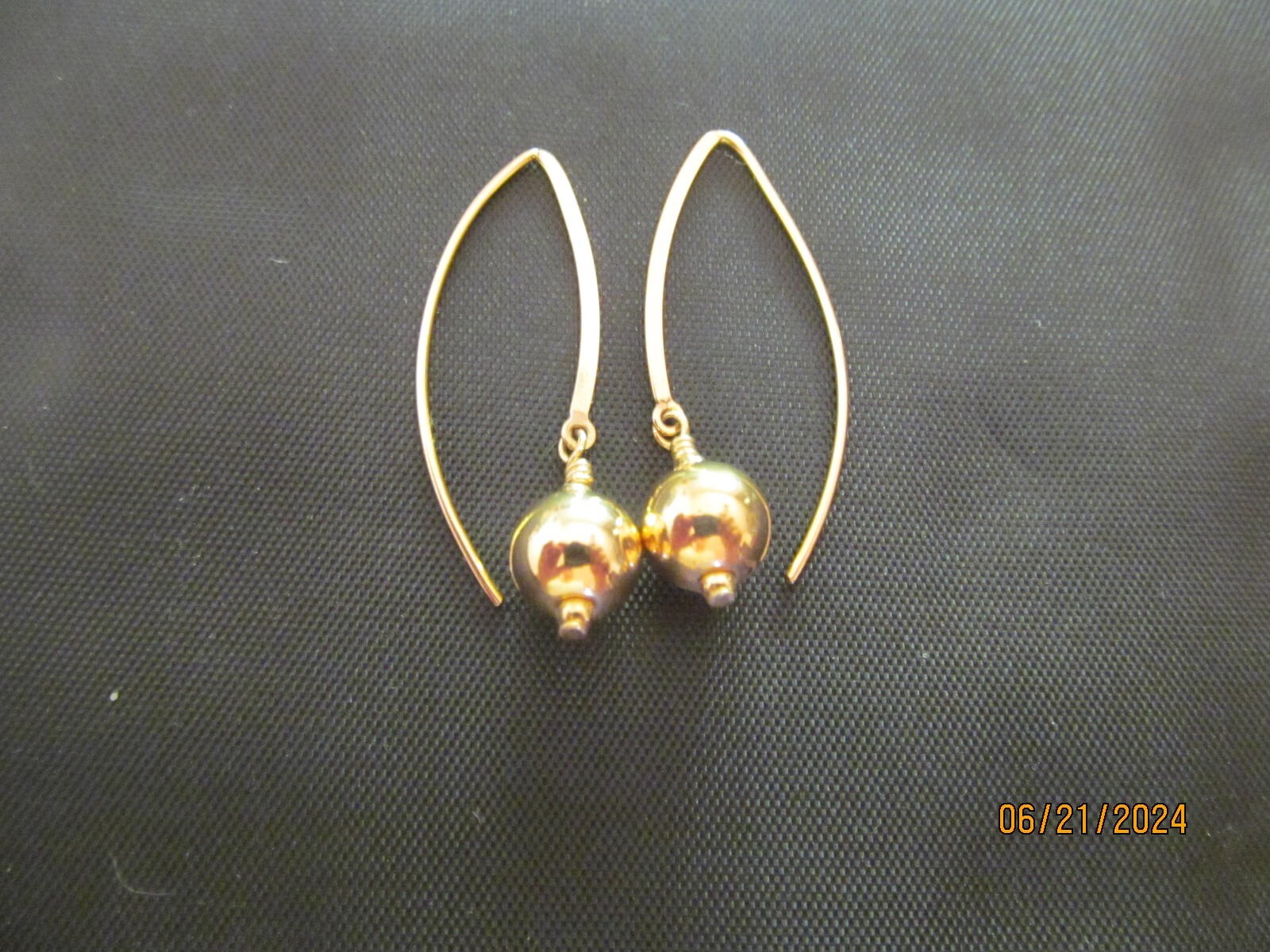 Long Fashion Wire Earrings, Gold Filled with a 9mm Gold Filled Balls
