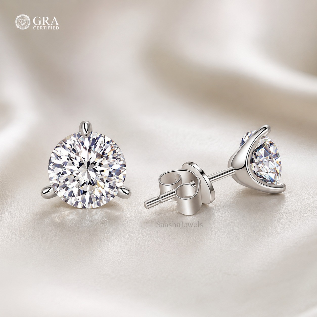 6 MM Round VVS1 Moissanite Women Engagement Stud Earrings 14K White Gold Over