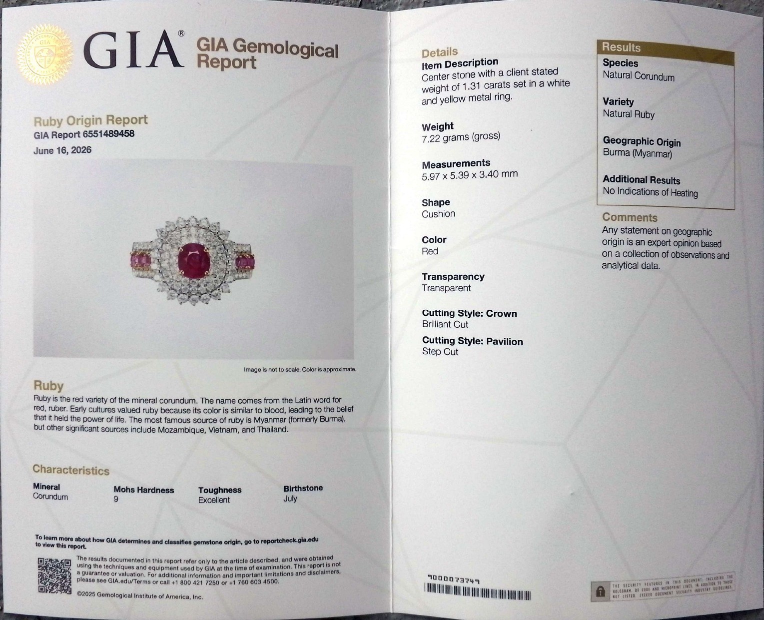 GIA Burmese Red Ruby Ring (Mogok Mine), No Heat Treatment, 19K Gold, 88 Diamonds
