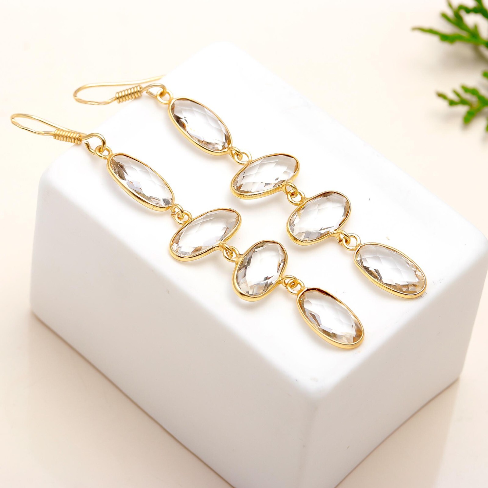 Crystal Gemstone Dangle Earring Handmade 925 Sterling Silver Women Earrings