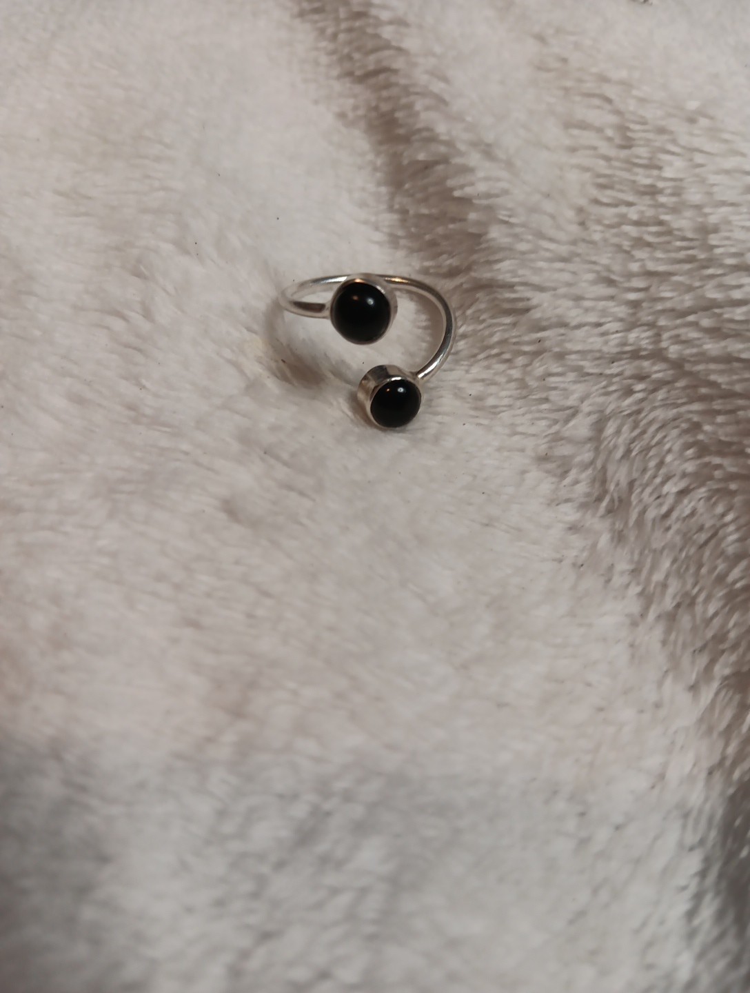 Sterling Silver Adjustable One Size Wrap Around Black Onyx Ring