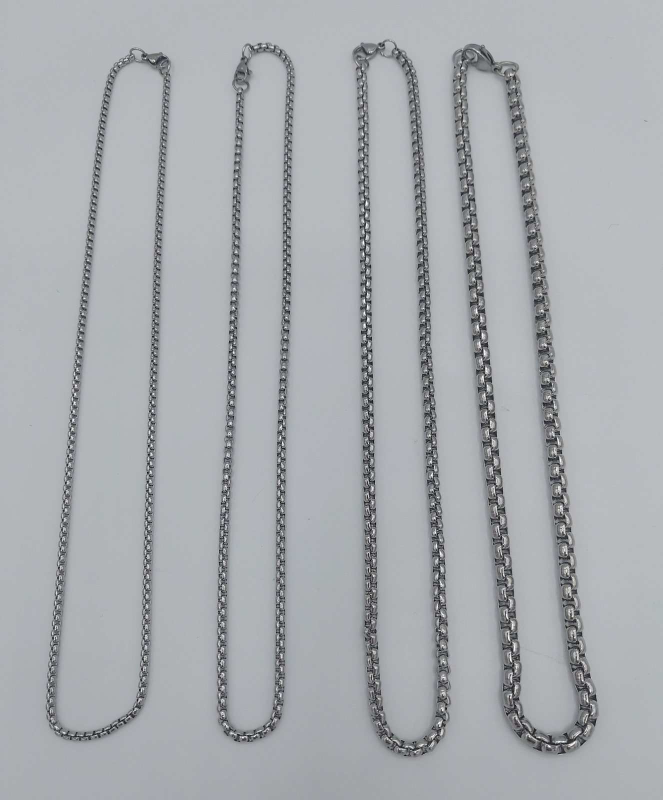 2/2.5/3/4/5mm 16-60″ SMOOTH BOX ROPE SILVER STAINLESS STEEL CHAIN NECKLACE