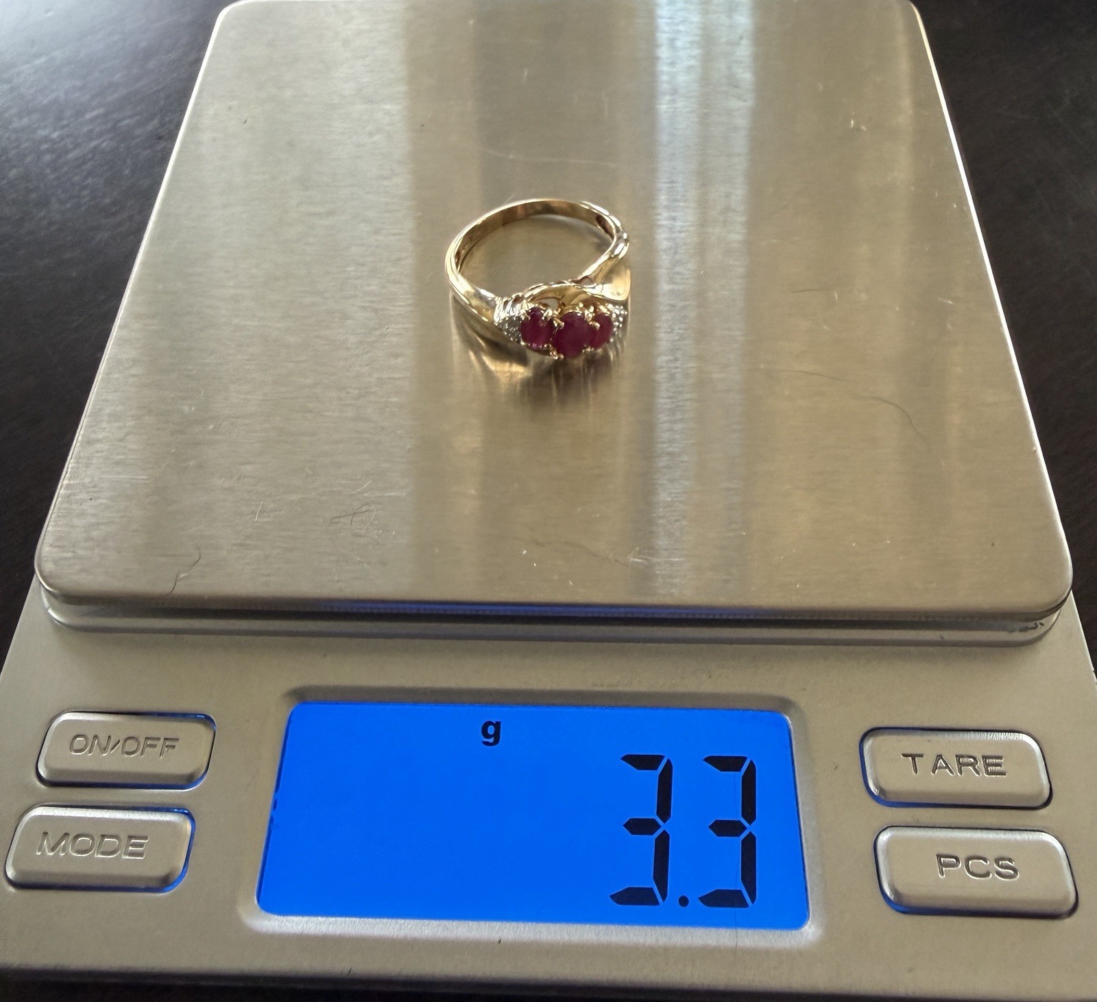 14k Yellow Gold Three Oval Ruby And Diamond Ring