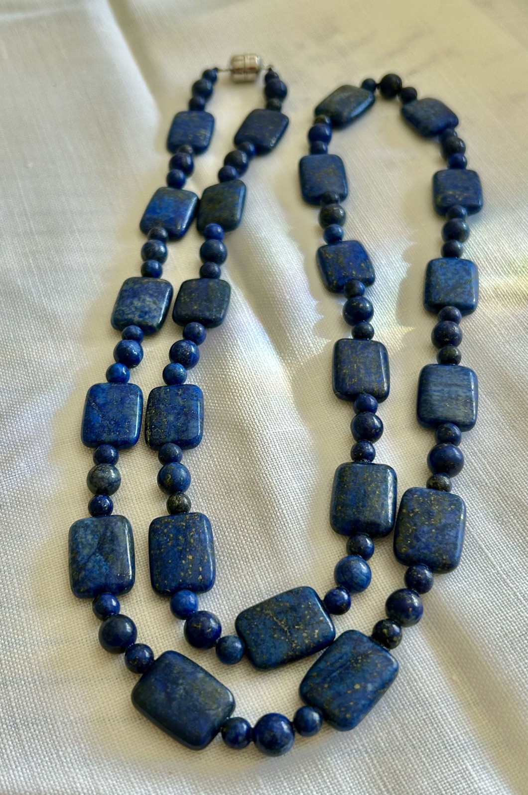Lapis Lazuli Multi Shape Beaded Necklace with 925 Silver magnetic clasp 38 inch