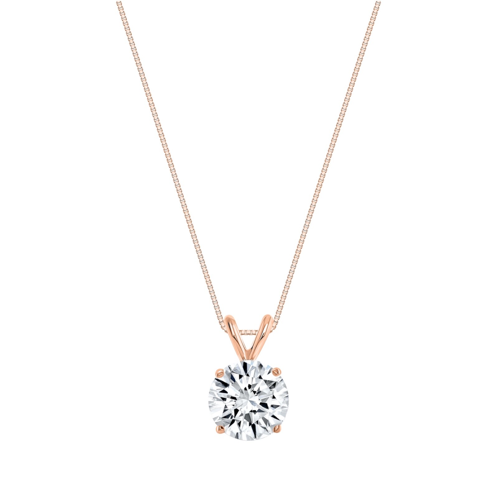IGI E/VS 2 Ct Round Lab Created Grown Diamond Necklace Solid 14K Rose Gold 16″