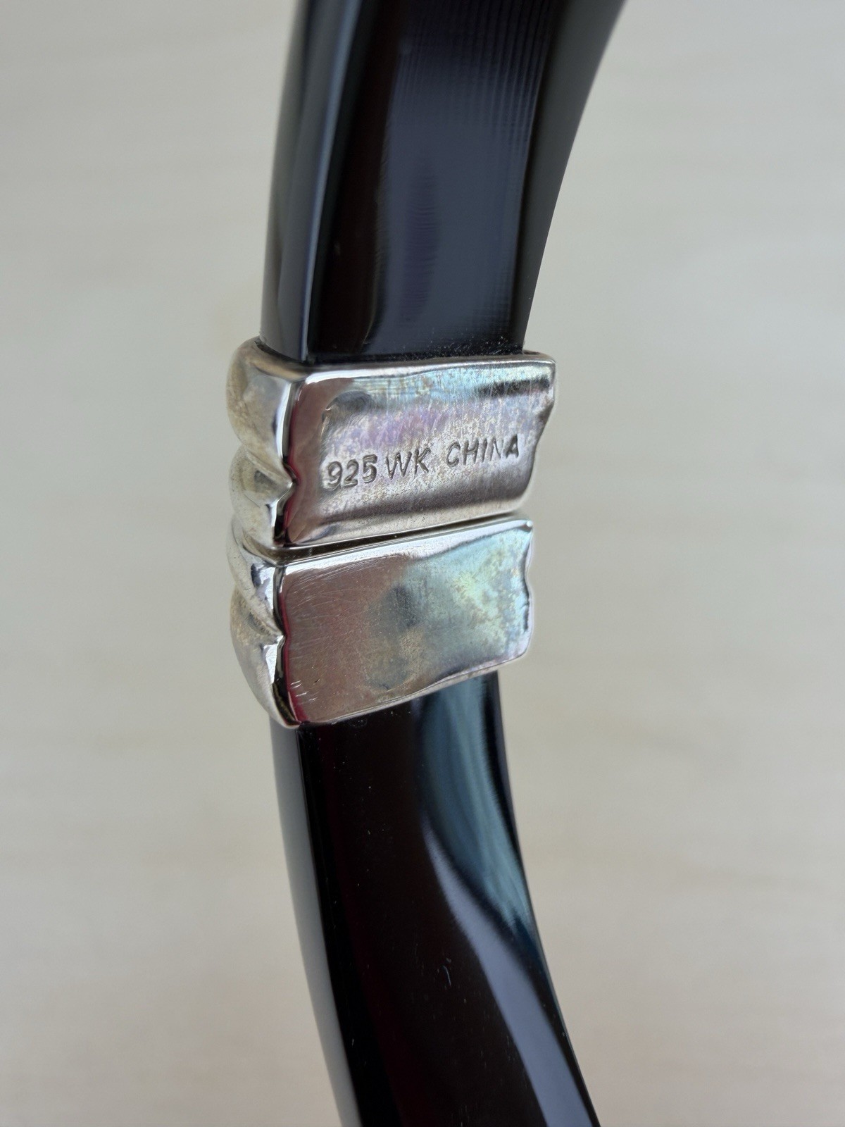 Sterling Black Onyx Hinged Bangle Bracelet 925 QVC Opaque Gemstone 7” 061702