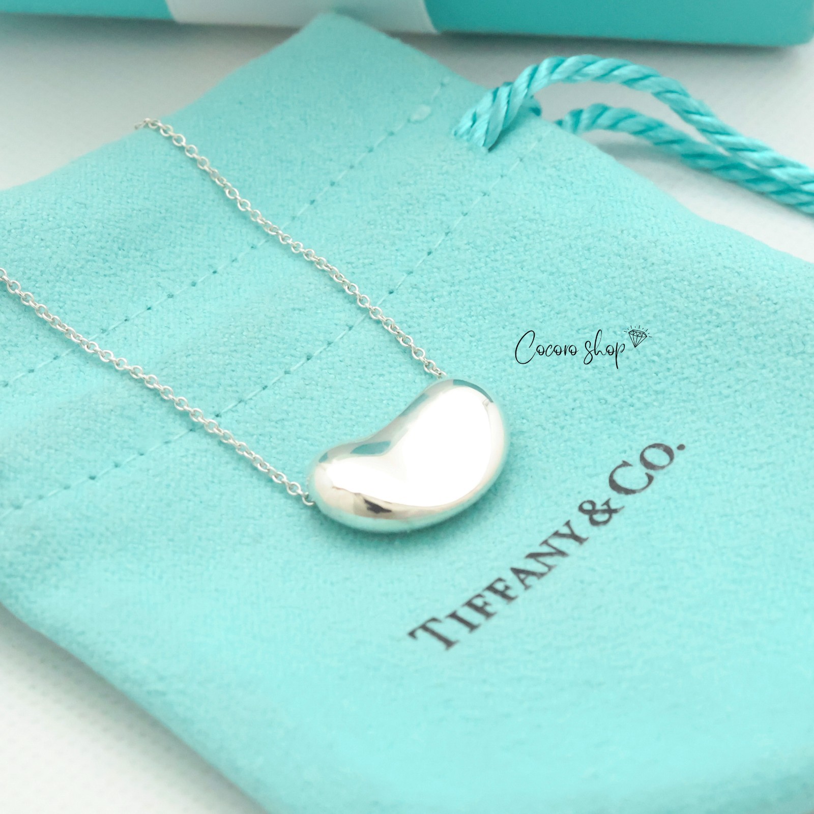 Authentic Tiffany & Co. Peretti Large 19mm Bean Necklace 16.1″ Silver w/Pouch