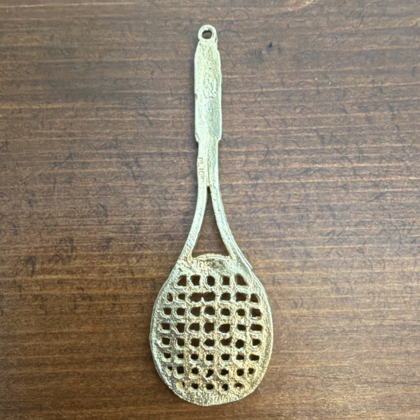PL 10k Yellow Gold Tennis Racket Dangle Charm 2 inch Vintage