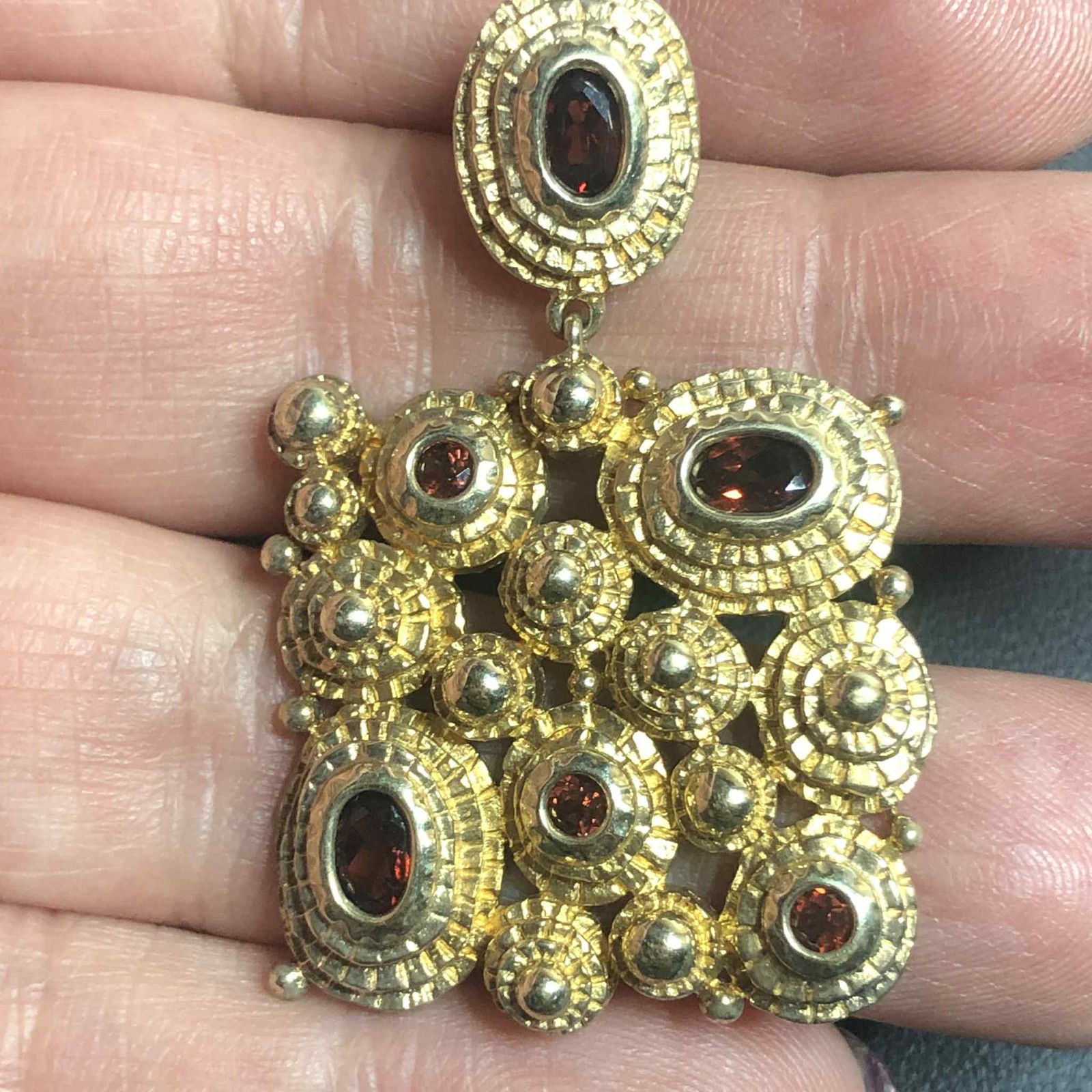 7785 Vermeil Sterling Signed J 925 Glamorous red CZ Pendant 12.6 grams