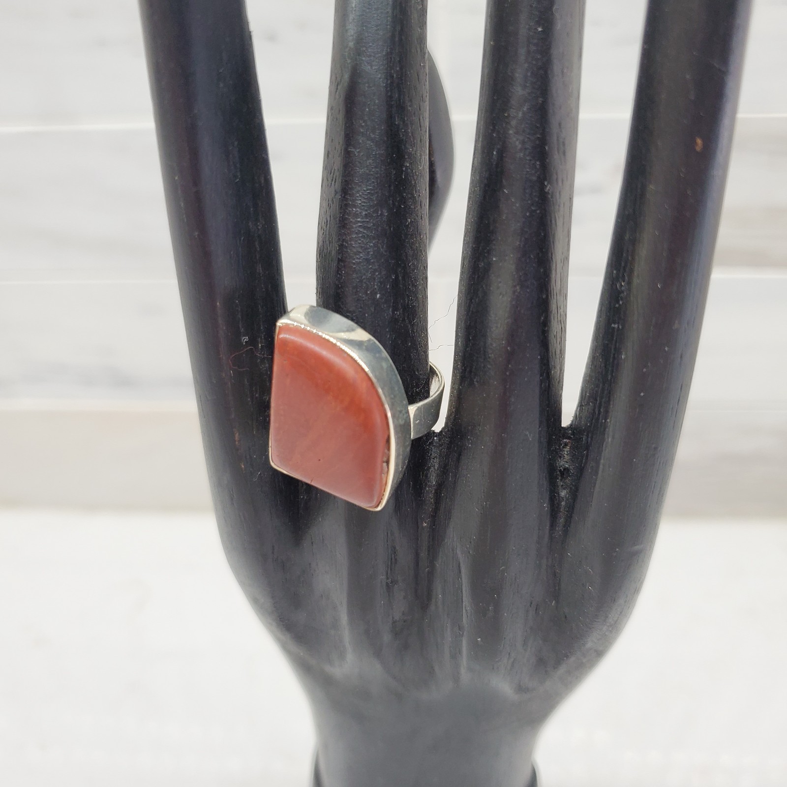 Sterling Silver Red Jasper Chalcedony Shield Ring Size 6.75 Iron Earthy Matte