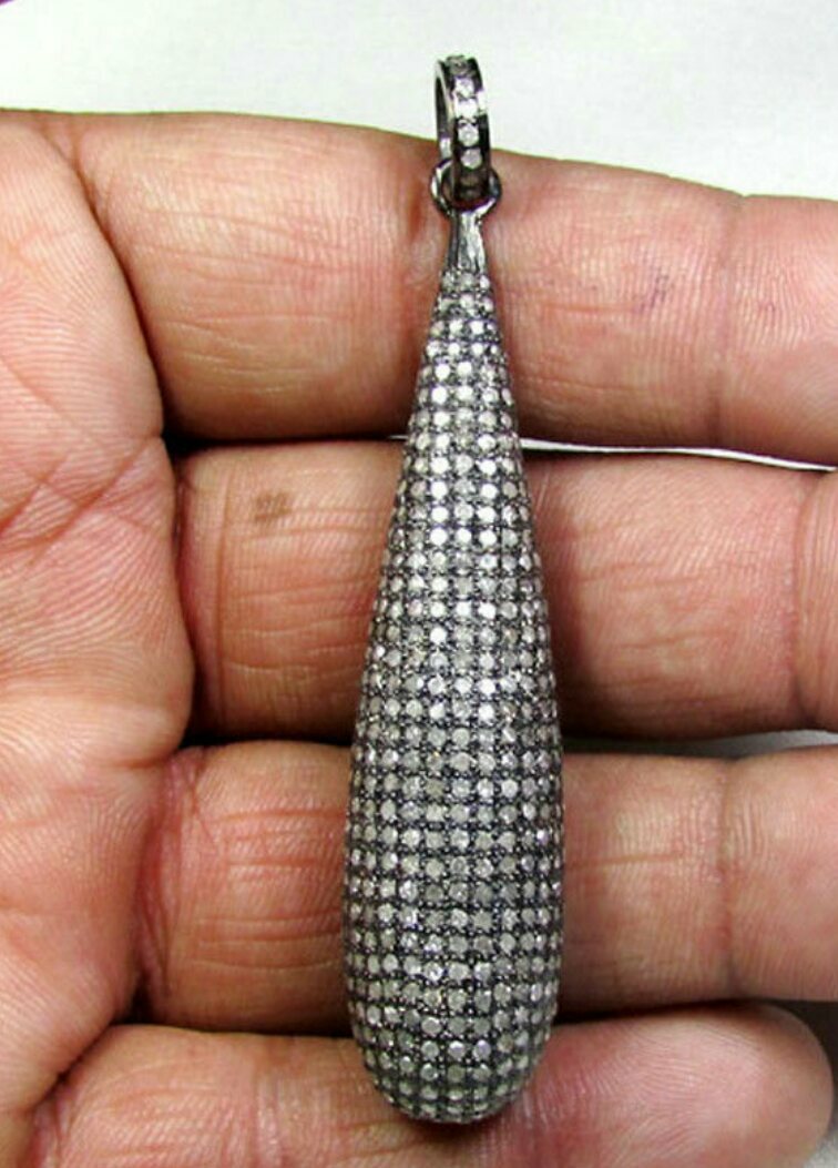 Pave Diamond Drop Pendant 925 Silver Diamond Tear Drop Pendant Diamond Jewelry.