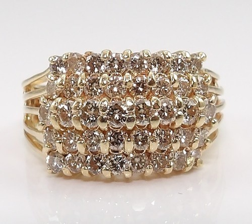 14K Yellow Gold 1.00ctw. Brown Diamond Cluster Multi Layer Ring Size 10 LNG2