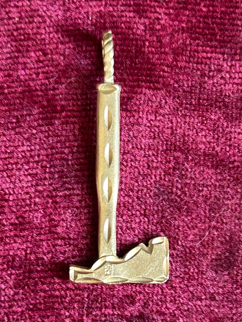 14k Yellow Gold 3D Tomahock AX Pendant Charm tool Fine Jewelry 2.6g