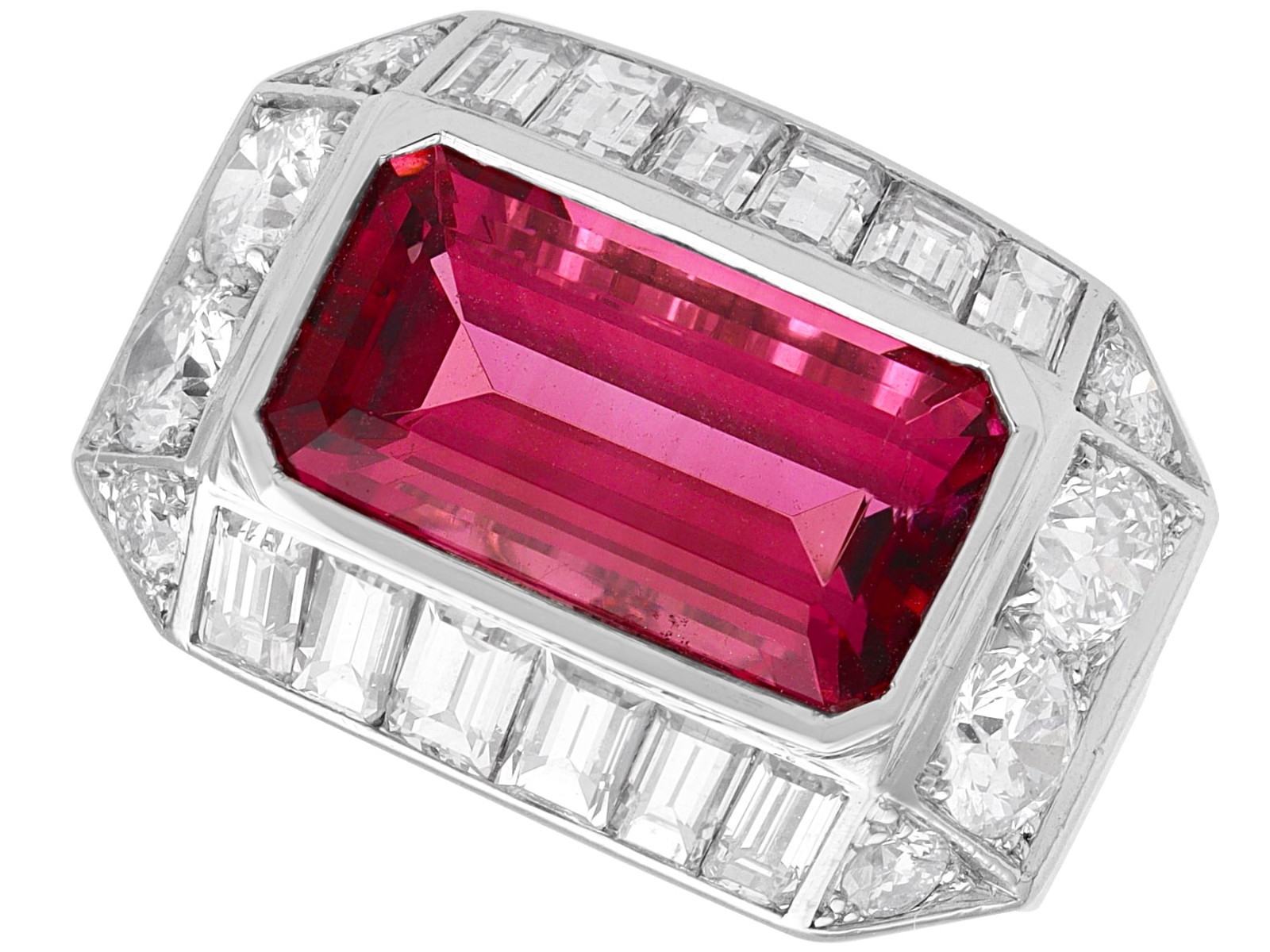 Art Deco 5.40Ct Pink Tourmaline and 1.75Ct Diamond Platinum Ring Circa 1945