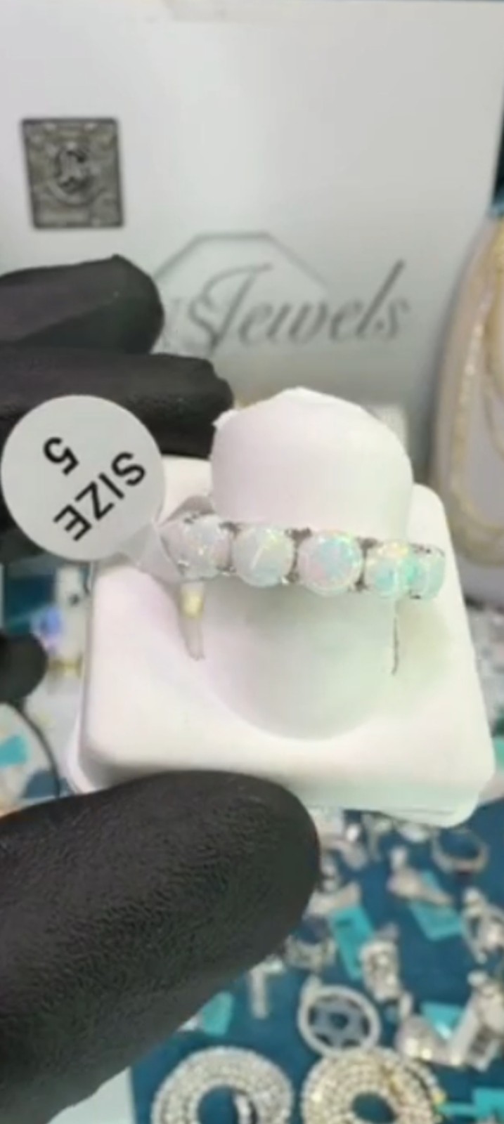 Solid 925 Sterling Silver White Opal Womens Eternity Band Ring – Size 5