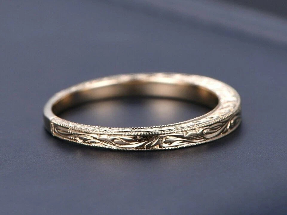 Plain Gold Anniversary Bridal Ring Stackable Band Women 14k Yellow Gold Plated
