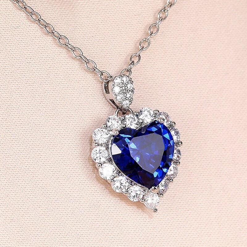 925 Sterling Silver Womens Tanzanite Gemstone Heart Necklace D304