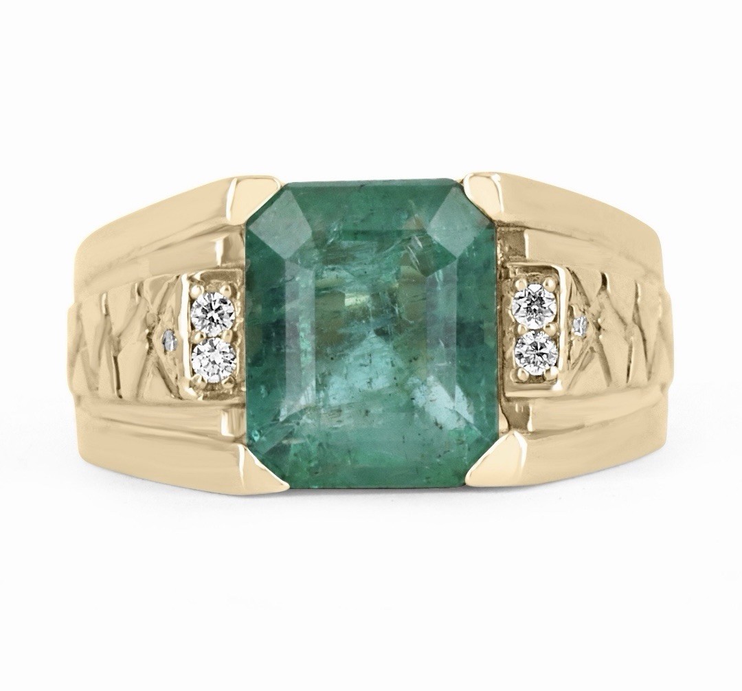 Yellow Gold Natural Zambia Emerald Ring is 14k Engagement Emerald Gold Ring