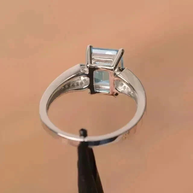 2.55 Ct Emerald Cut Blue Topaz Diamond Engagement Ring 14K Solid White Gold
